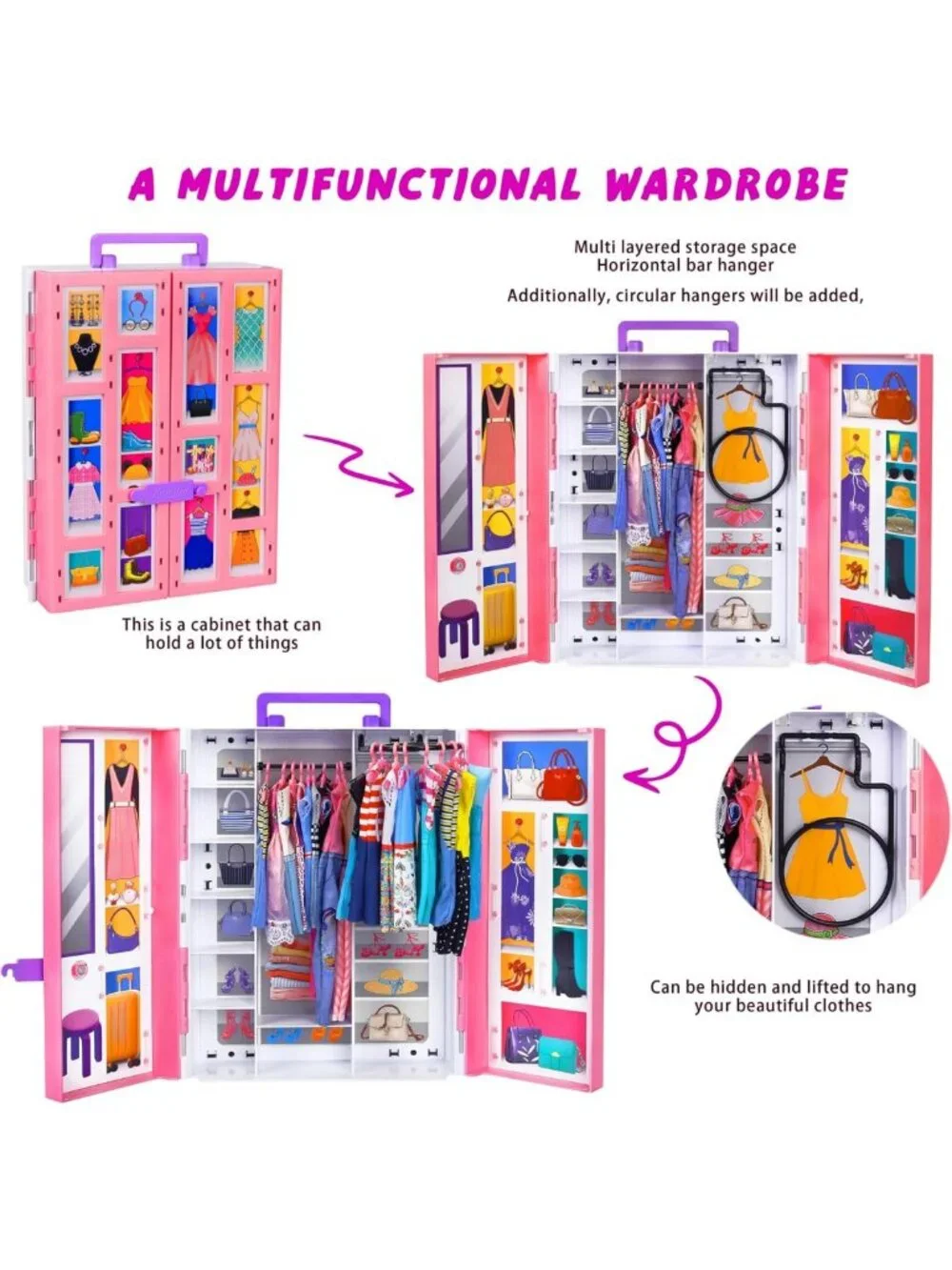Doll Closet Playset with 342 Pcs Clothes & Accessories for Creative Play